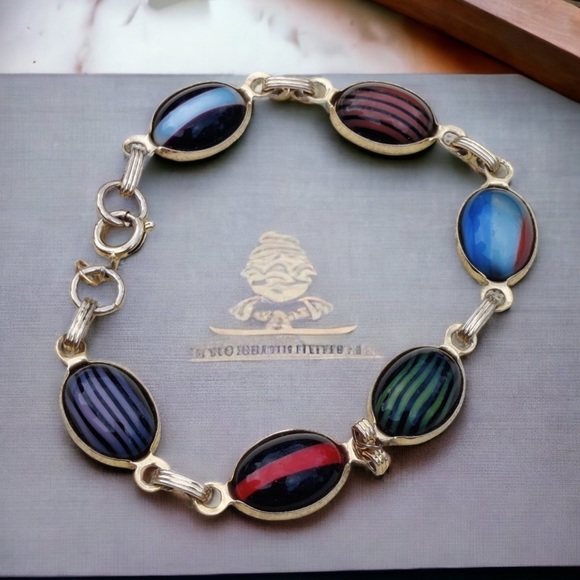 Vintage art glass scarabs bracelet - Picture 3 of 9